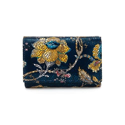 Дамско портмоне ENZO NORI модел CANDY естествена кожа син с цветя